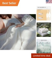 Modern Ivory Queen Cooling Blanket - Lightweight Cotton  Bamboo Blend, 90x90