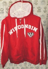 WISCONSIN BADGERS Women's Sz Medium Red Cotton Full Zip Bucky NCAA Hoodie EUC