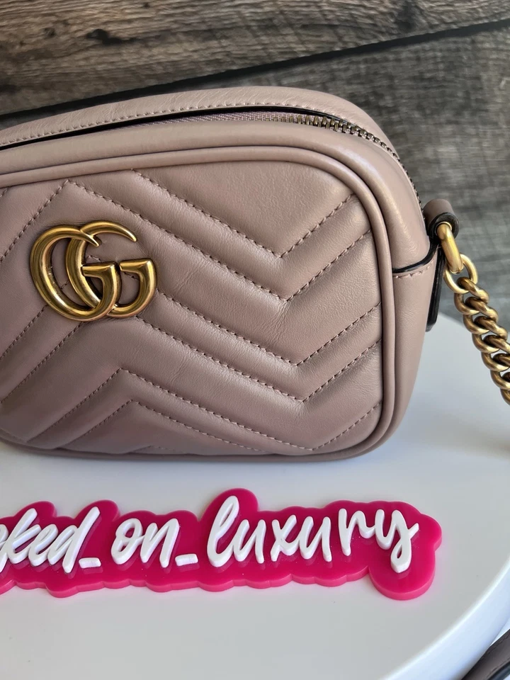 Gucci Marmont Mini Crossbody Dusty Rose Pink Matelasse Leather Purse USA SELLER - Image 4 of 4