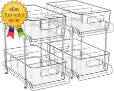2-Tier Bathroom Organizer with Dividers Clear under Sink and Pull-Out Cabinet O