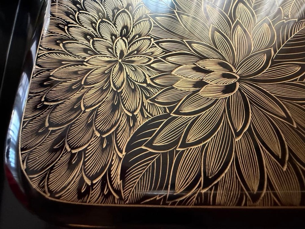 Jubako Bento Box Japanese Wajimalacquered chrysanthemum engraved confectionery w Jubako Bento Box Japanese Wajimalacquered chrysanthemum engraved confectionery w