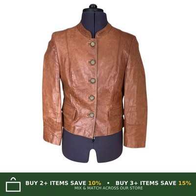 Steinbock Trachten Leather Blazer Jacket Brown Embroidered Collar Womens UK 12
