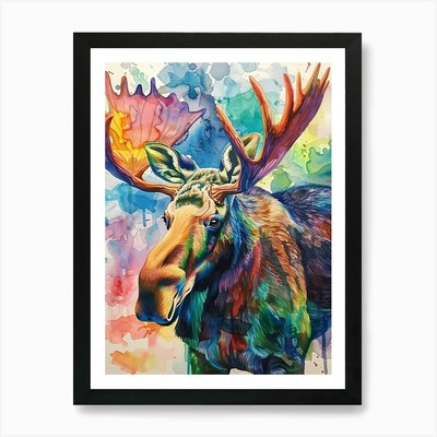 Elch bunt Aquarell 3 Kunst P gerahmt Wandbild Poster Leinwanddruck Bild
