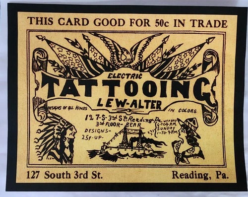 antique lew alter reading PA pennsylvania electric tattooing card ad 11x14 print - product listing photo