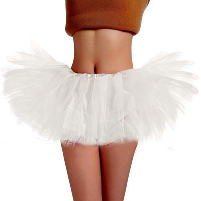 Phantomon Tutu Skirt Women's Teens Classic Elastic 5 Layered One Size, White