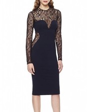 Carolina Herrera Illusion Lace Jersey Cocktail Dress Navy Size 4 #4