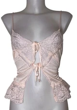 Vtg Alana Gale Sz L Womens Pink Satin Lace Babydoll Coquette Kawaii Tank Top