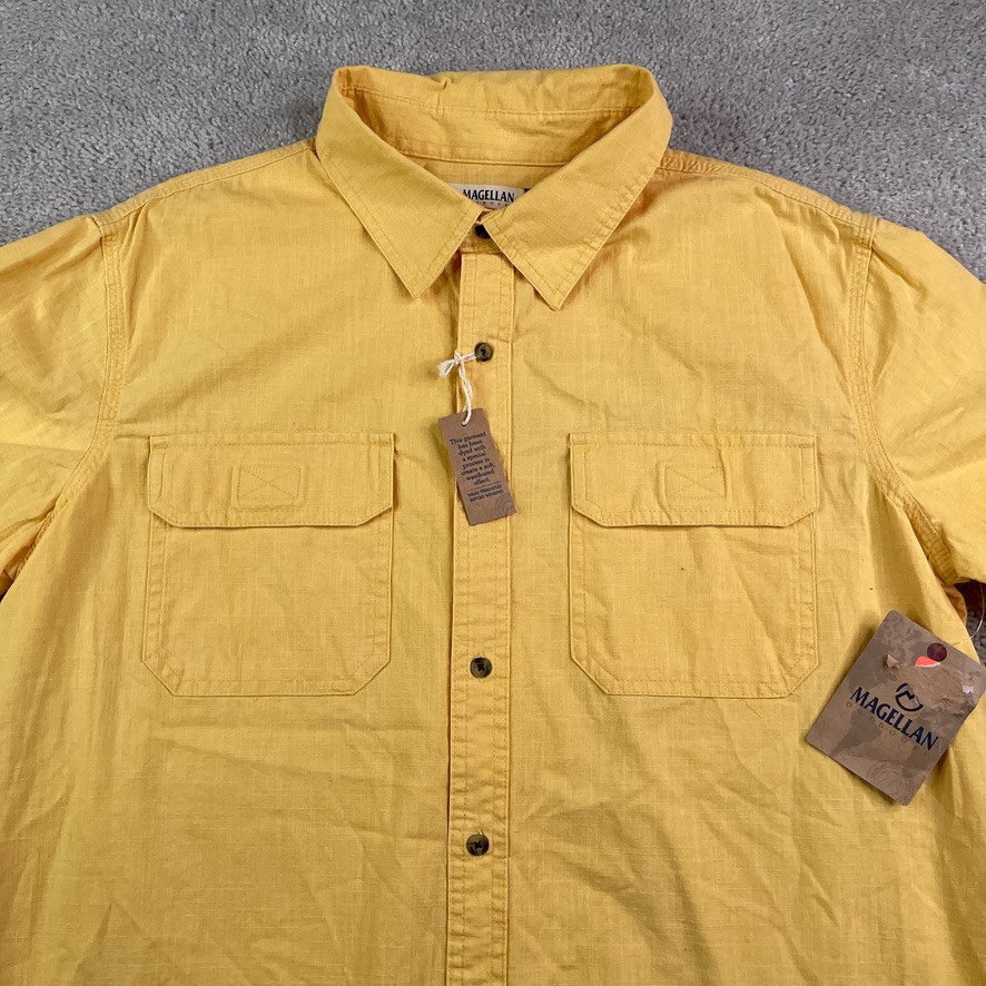 Magellan Shirt Mens Large Yellow Woodlake Ripstop Classic Fit NEW NWT