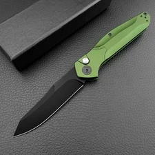 7.7'' Manually operated button-lock knife Black Coated D2 Steel Blade Green A...