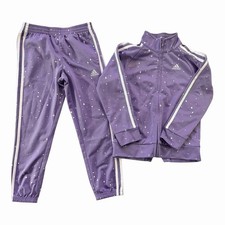 adidas Girls Star Print Purple Tracksuit Set Jacket Pants 6-7 Years Polyester
