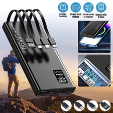 20000mAh Power Bank Built-in 4 Cables Fast Charging Portable Charger LED Display
