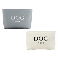 Dog Toy Storage Baskets White Gray Canvas Collapsible Bins Handles 2 Pack