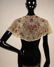 FLAPPER 1920  S GOLD BEAD  SEQUIN SILK CHIFFON CAPE FOR DRESS W BUTTERFLY