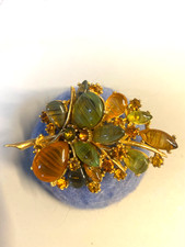 ART vintage rhinestone and glass large brooch