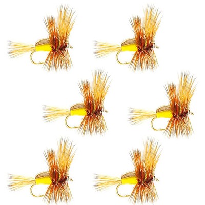 Yellow Humpy Classic Hair Wing Dry Fly - 6 Flies Hook Size 16