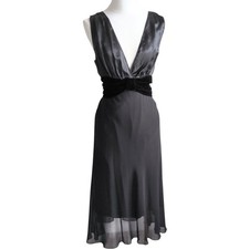 Studio M 100% Silk Black Cocktail Dress Small Y2K Velvet Empire Waist Chiffon