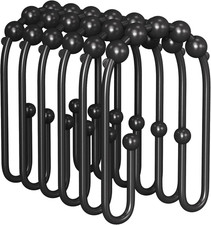 Black Double Shower Curtain Hooks   Rustproof Metal, Smooth Glide, 12 Pack
