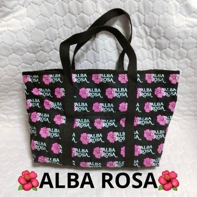 ALBA ROSA Floral Tote Bag Black Canvas Material Hibiscus from