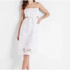 White Lace Midi Dress Cutout Tie Back Scallop Trim Express Size L