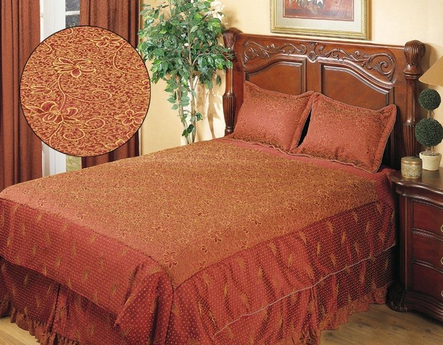 Holiday Jacquard Floral Comforter Set 4pcs Queen King Burgundy