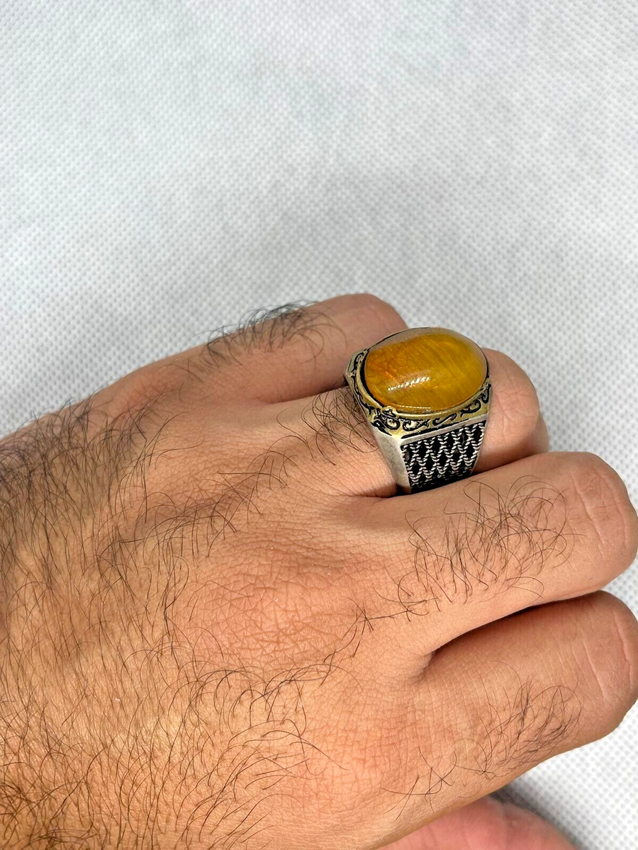 SILVER925 ORENGE STONE RING/シルバー/リング Handmade Kahraman Stone Ring Silver 925 Sterlling Orange For Men's