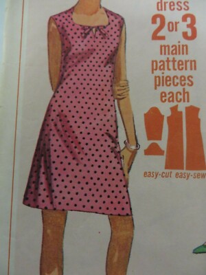 Vtg 60s Simplicity 7011 A-LINE DRESS SHAPED NECKLINE Sewing