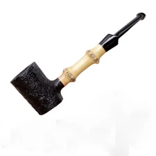 MUXIANG Sandblasted Briar Tobacco Pipe Bamboo Stem Wooden Freehand Poker Pipe
