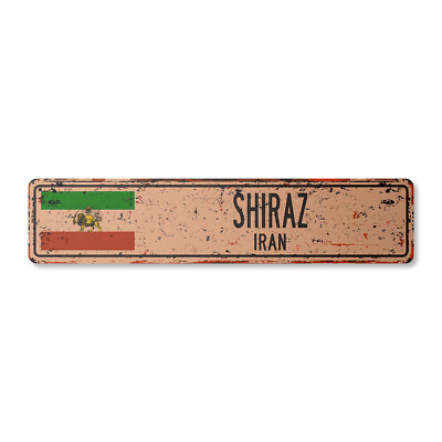 SHIRAZ IRAN Vintage Street Sign Iranian flag city country road wall rustic gift