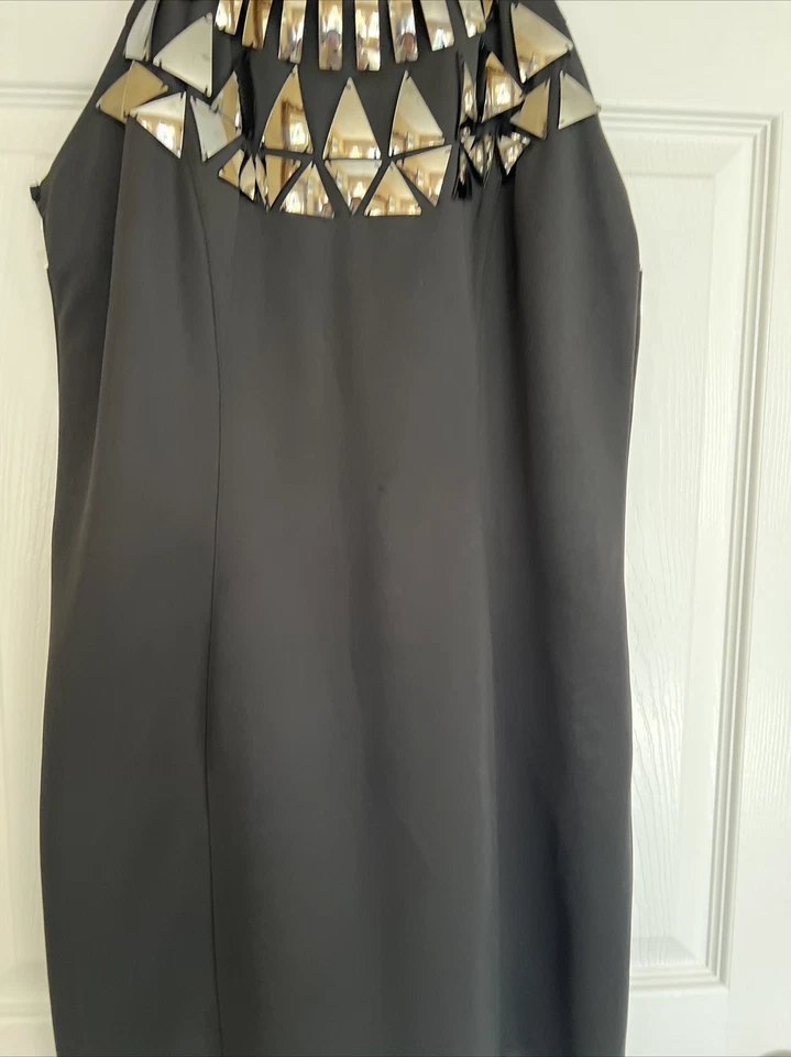 Vintage Black Sleeveless Scoop Neck Silver Embellished Cocktail Dress Med-Large  - Image 3 of 4