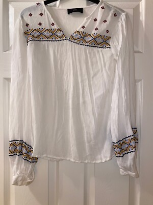 M&S Collection Embroidered Off White Blouse Size 6 Fits Like 8-10 Fast Delivery