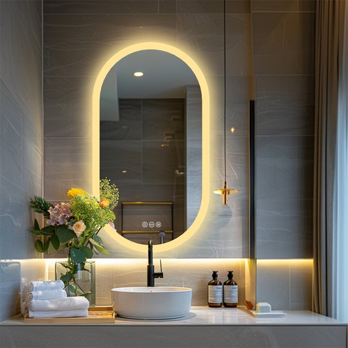 Espejo de baño ovalado Espejo de baño LED con iluminación Espejo de pared táctil regulable - Imagen 15 de 18
