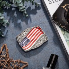 USA U.S. American Flag Patriotic Western Style Large Metal Belt Buckle