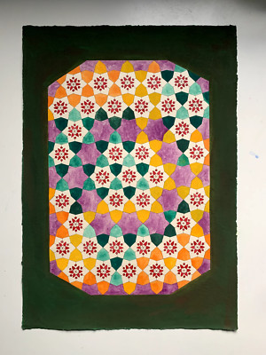 Aquarell Gemälde mit geometrischem Muster - Original Kunstwerk - A3 - Gemälde