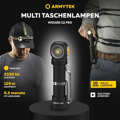 LED Armytek Starke Taschenlampe Wizard C2 Pro Warmes Licht 2330 lm 129 m USB