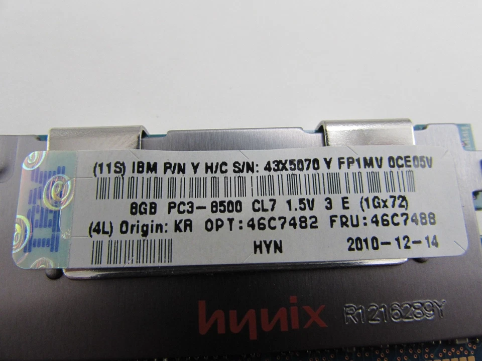 IBM 32GB 4 x 8GB PC3-8500R DDR3 1066 RDIMM ECC Server Memory Kit 46C7488 Hynix - Image 4 of 4