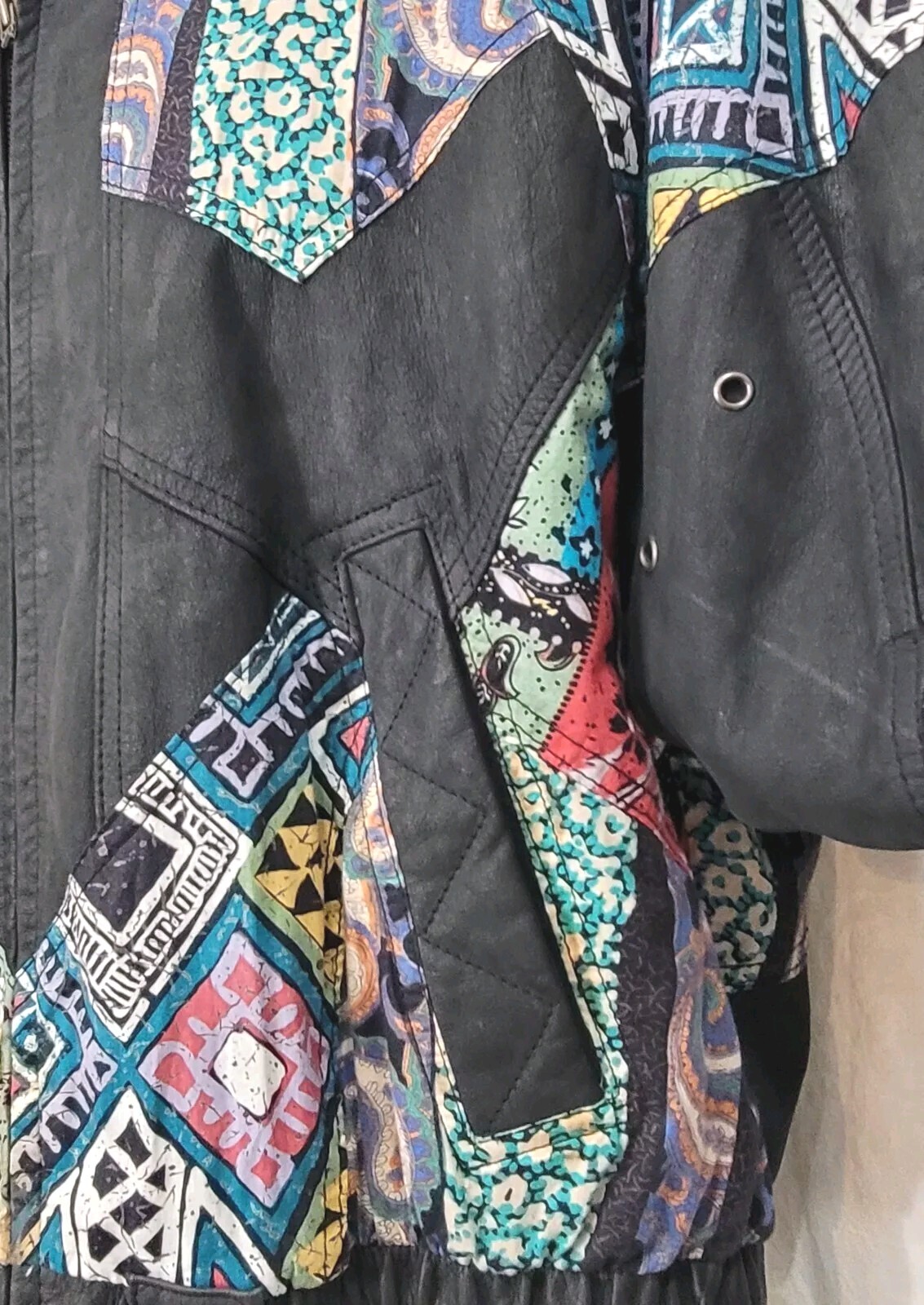 Vtg Windrift Leather Patchwork Jacket 80s 90s Col… - image 6