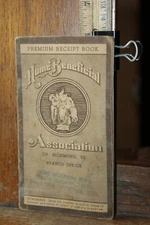 Vintage 1938 Premium Receipt Book Home Beneficial Association Richmond Virginia
