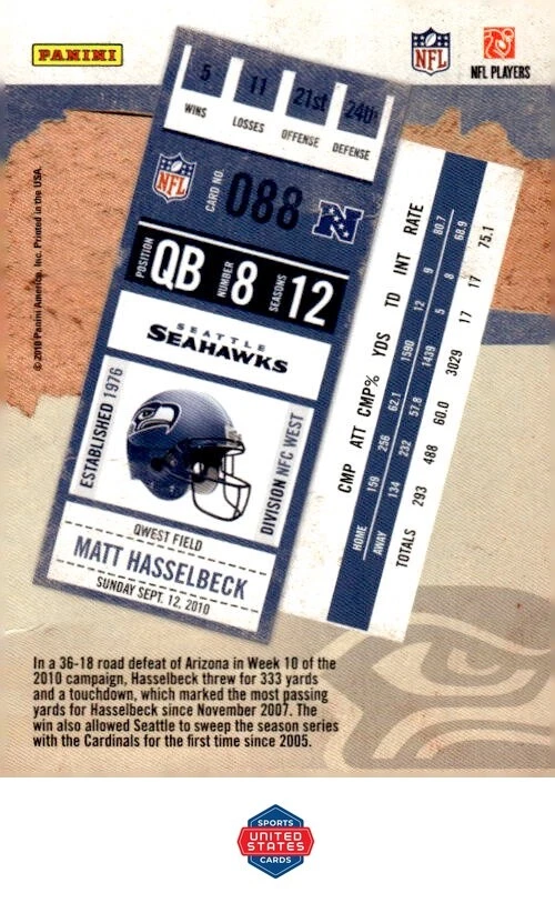 2010 Playoff Contenders #88 Matt Hasselbeck - Image 2 of 2