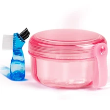 Denture Case, Denture Bath Cup with Brush, Denture Container Cups for Soaking De