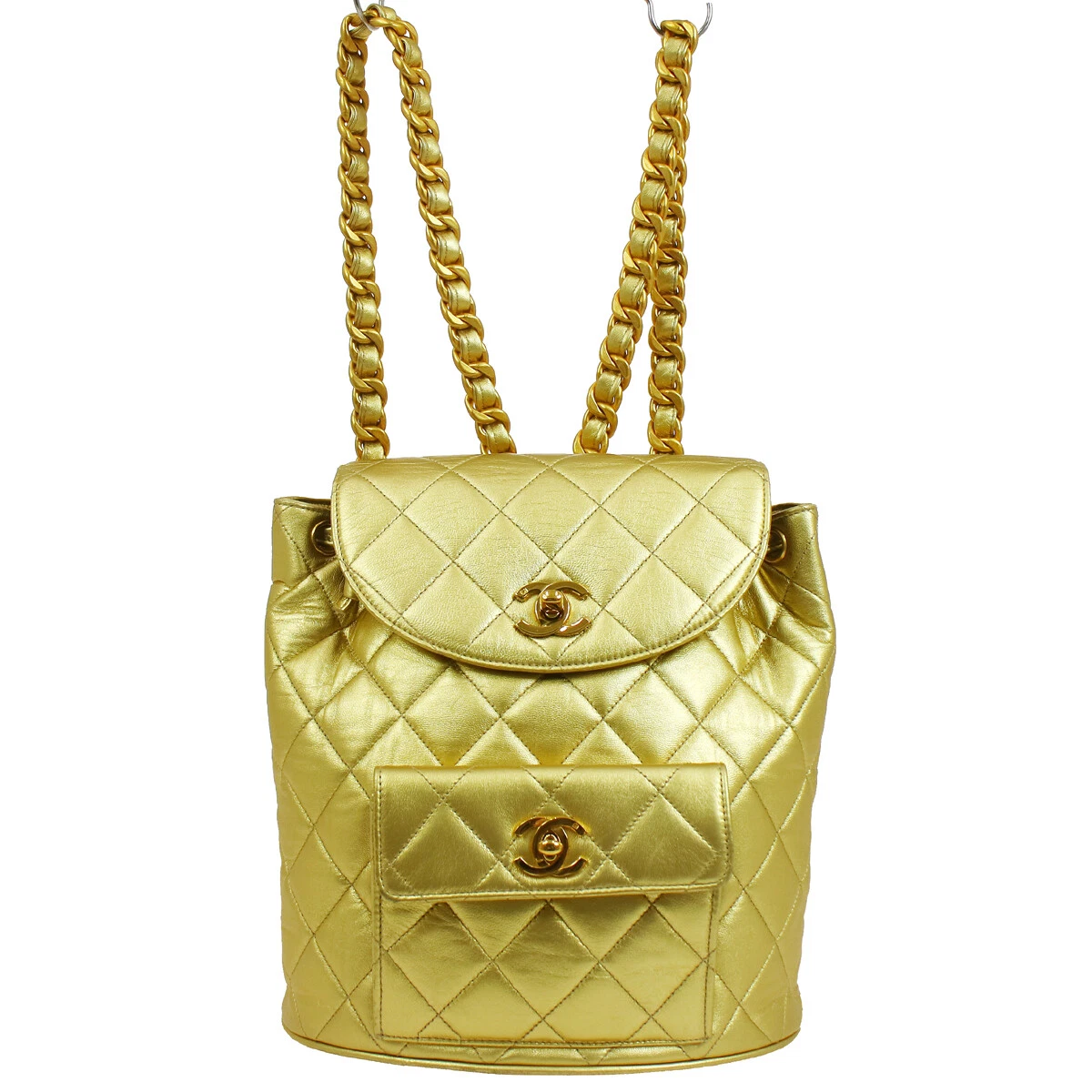 CHANEL DUMA Quilted Chain Backpack Bag Purse Gold Lambskin 34093