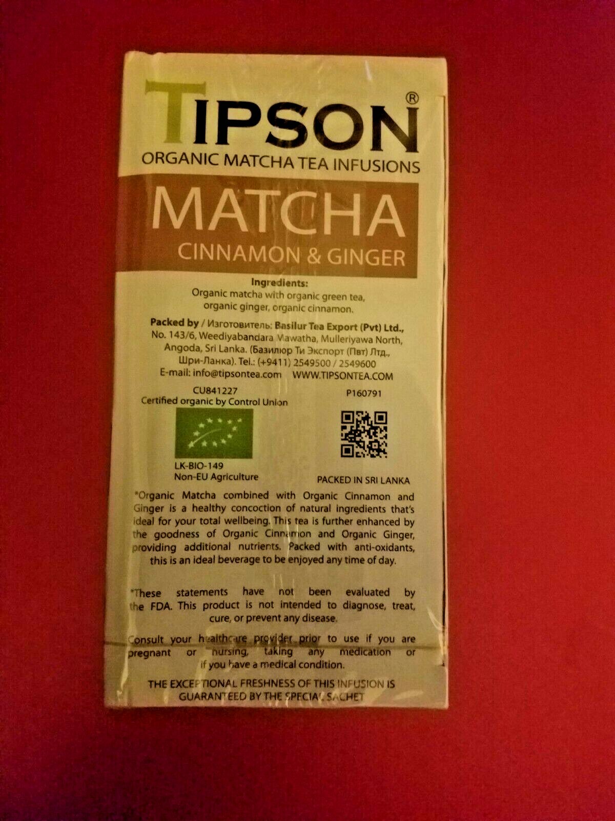 TIPSON ORGANIC MATCHA CINNAMON & GINGER TEA INFUSIONS (25 BAGS)