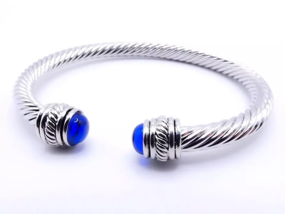 ШИКАРНЫЙ посеребренный королевский синий бусина конец наконечники скручивающийся кабель манжеты браслет - Изображение 3 из 4