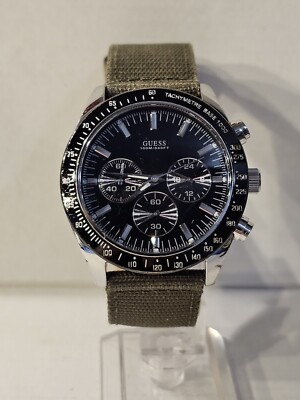 Mens Guess Chronograph Waterpro Tachymetre Watch Black Dial