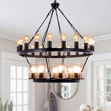 31.5 Black Wagon Wheel Chandelier 2 Tier 28-lights Industrial Pendant Lighting 31.5 Black Wagon Wheel Chandelier 2 Tier 28-lights Industrial Pendant Lighting
