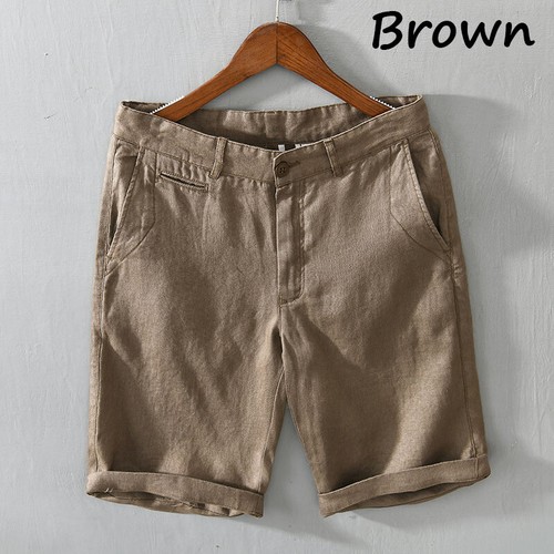 Herren Leinenmischung Shorts lässig locker einfach halbe Hose Strandhose Sommer dünn - Bild 9 von 18
