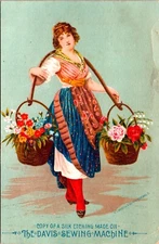 Vintage Davis Vertical Feed Sewing Machine Trade Card Woman Watertown, NY FO