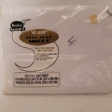 Vintage Murphy's Mart Full Flat Sheet White No Iron Made in USA - New Sealed