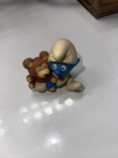 Vintage 1984 Smurfs Baby Smurf w/ Teddy Bear Figure PVC Figure Toy Peyo Schleich