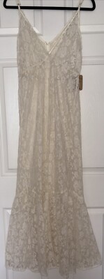 Cotton Candy LA button Up Maxi Slip dress cover-up Ivory Cream Lace NWT Sz S