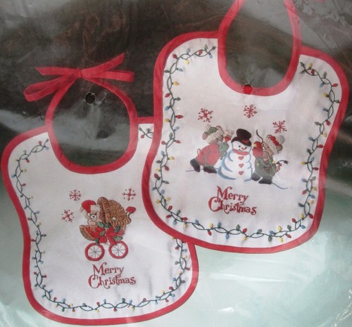 Bucilla Christmas Baby Bibs Stamped Embroidery Kit Snowman Bears Set of 2 - Picture 2 of 3